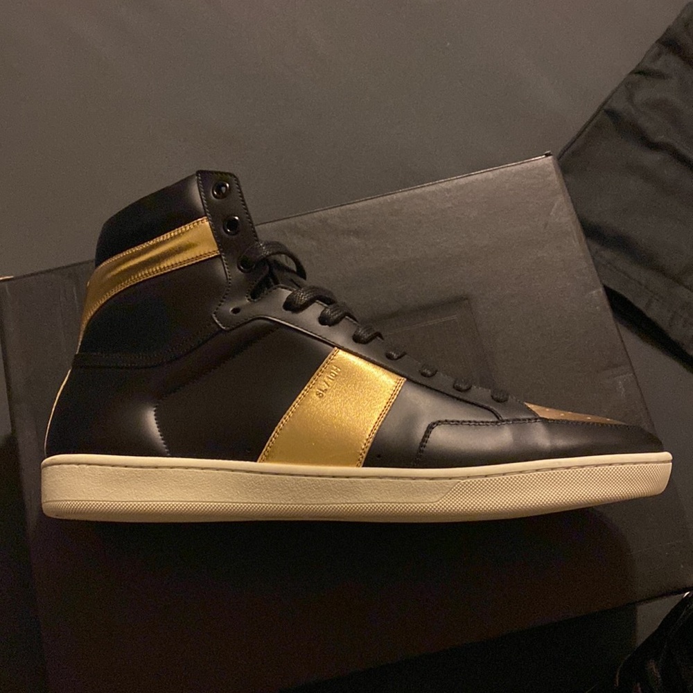 Saint Laurent Black and Gold High-Top Sneakers - Picture 6 of 13
